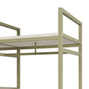 Vestidor abierto AMARA de 140 cm, en verde, detalle de la balda y la estructura