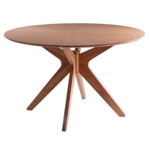 Mesa CARMEL 120 Roble/Nogal con base estrella de madera, ideal para cualquier espacio elegante.