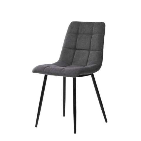 La Silla BIMBA es una silla moderna tapizada en gris con base de metal negro, ideal para cualquier espacio.