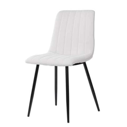 Silla XENA con diseño moderno, costuras verticales y patas metálicas negras minimalistas.