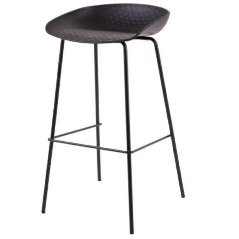 Taburete Alto ALENE de diseño elegante en negro, con asiento curvado y patas metálicas delgadas.