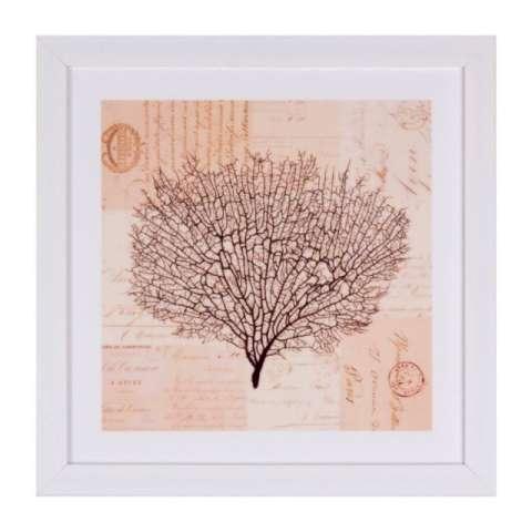 Cuadro 30x30 con ilustración de coral negro sobre fondo beige y collage duradero