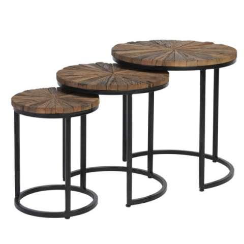 Conjunto Mesa Auxiliar TRESS de madera con patas de metal negro, elegancia y funcionalidad.