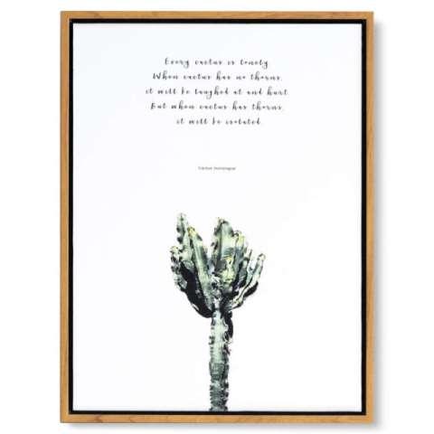 Cuadro "COCOA": ilustración de cactus estilizado con poema sobre el significado simbólico de cactos.