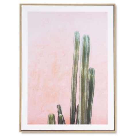 Cuadro COCOA con cactus verdes en fondo rosa claro, ideal para aportar calidez a tu espacio.