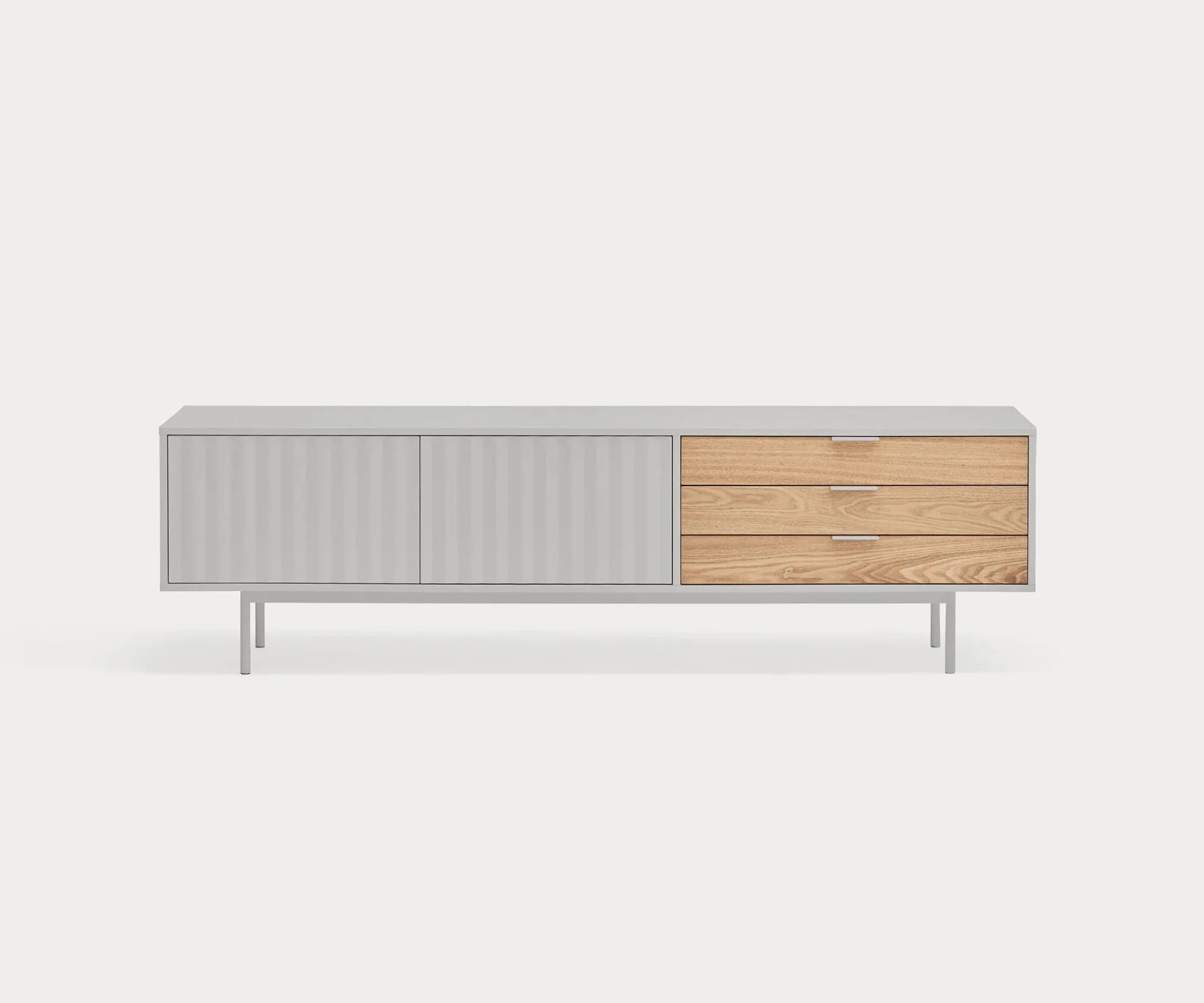 Mueble TV gris de la Colección Sierra con 2 puertas y 3 cajones