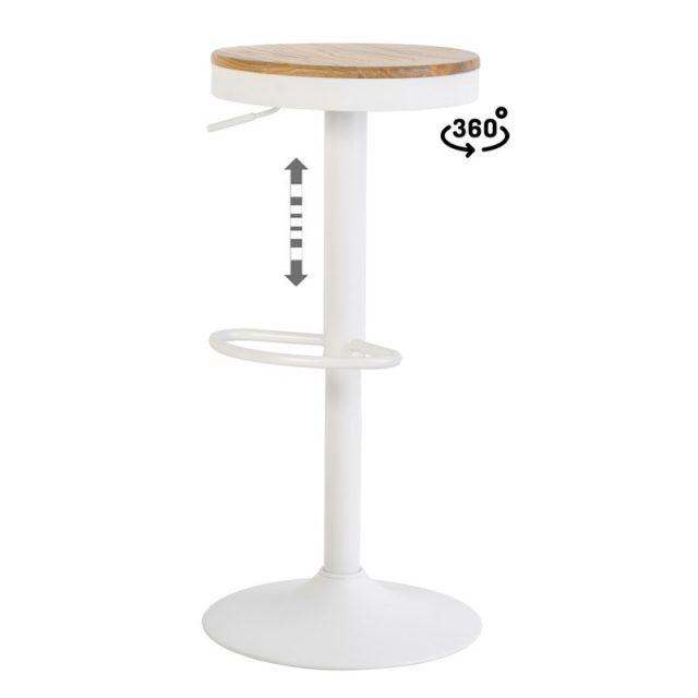 Taburete BARRET, elevable y giratorio de 360°, asiento de madera con reposapiés.