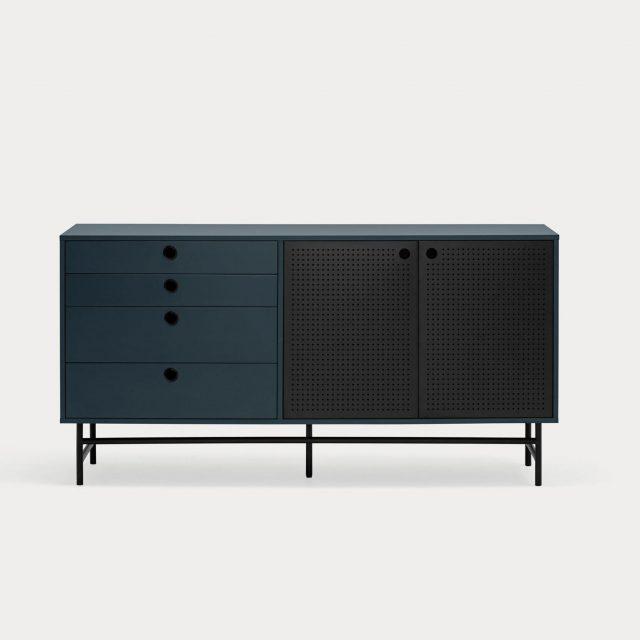 Aparador azul PUNTO con 2 puertas y 4 cajones