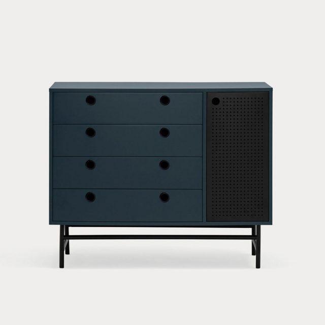 Cómoda Punto azul con 1 puerta y 4 cajones