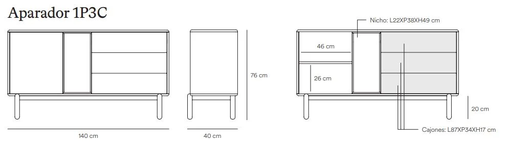 Medidas aparador Corvo 1P3C