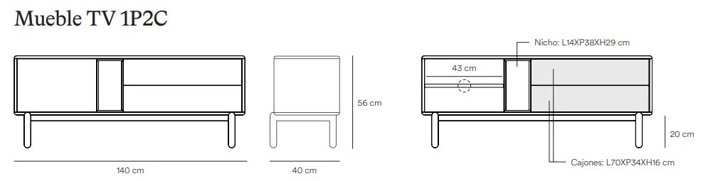 Medidas mueble tv Corvo 1P2C