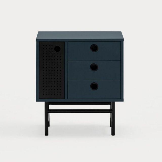 Mesita de noche Punto azul con 1 puerta y 3 cajones