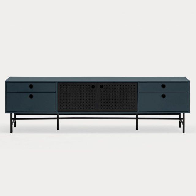 Mueble TV azul PUNTO con 2 puertas y 4 cajones