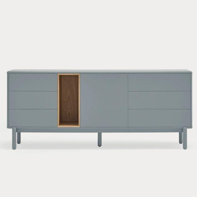 Aparador Corvo en gris perla con 1 puerta y 6 cajones