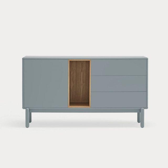 Aparador Corvo gris perla con 1 puerta y 3 cajones