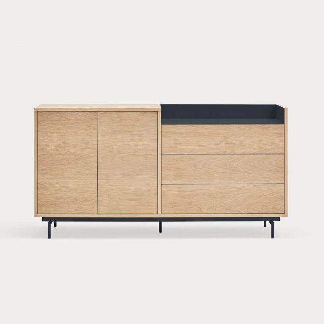 Aparador Valley en roble y azul oscuro con 2 puertas y 3 cajones