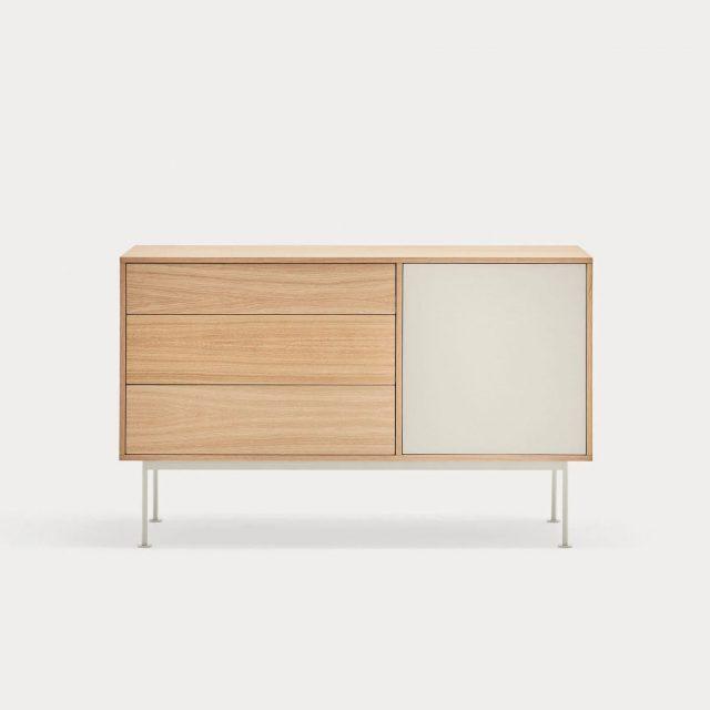 Aparador Yoko blanco con 1 puerta y 3 cajones