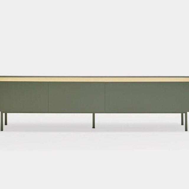 Mueble TV verde de la colección ARISTA con 1 puerta y 2 cajones