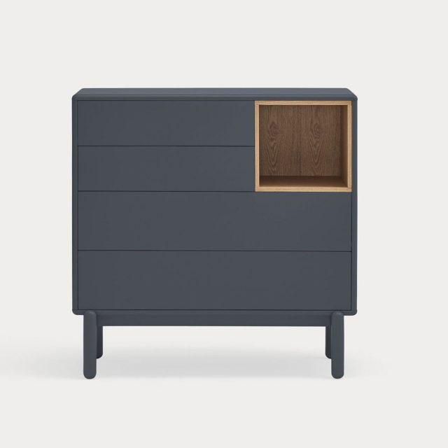 Cómoda Corvo color gris antracita con 4 cajones y hueco