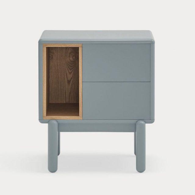 Mesita de noche Corvo color gris perla con 2 cajones y hueco