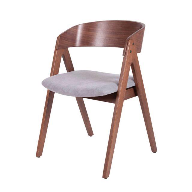 Silla Rina en nogal con tapizado gris claro