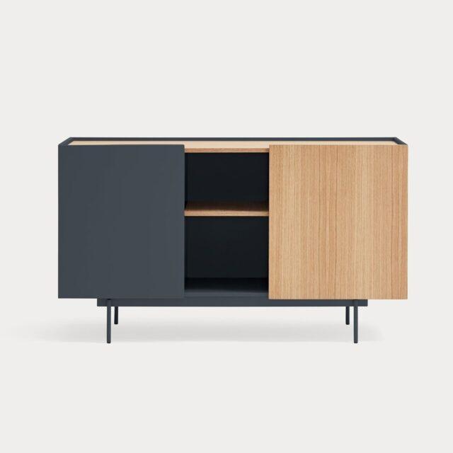 Aparador OTTO de 2 Puertas y 3 Cajones - Gris antracita y Roble