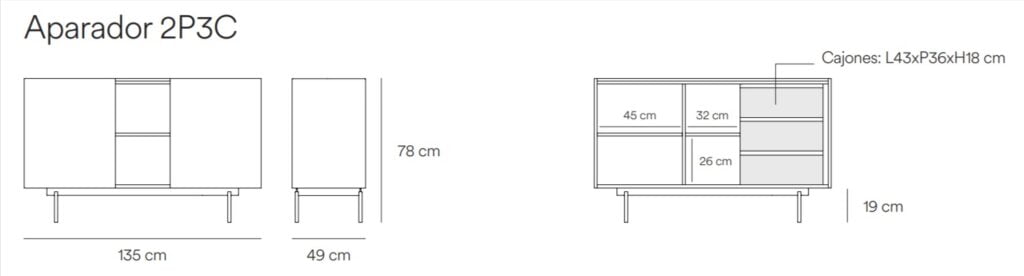 Medidas del Aparador 2P3C OTTO