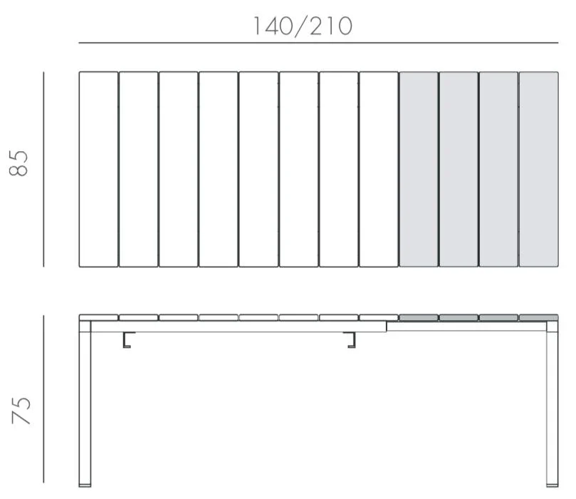 Medidas Mesa de aluminio extensible RIO ALU 140-210 cm