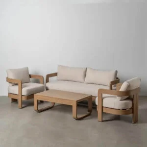 Conjunto de Jardín SAMOA compuesto por mesa de centro, 2 sillones y un sofá amplío.