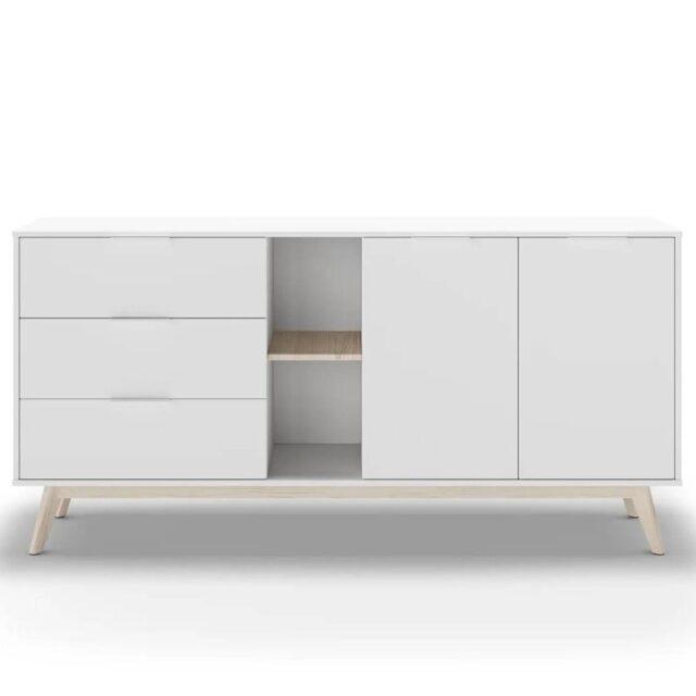 Aparador Campus de 2 puertas, 3 cajones y 2 huecos blanco