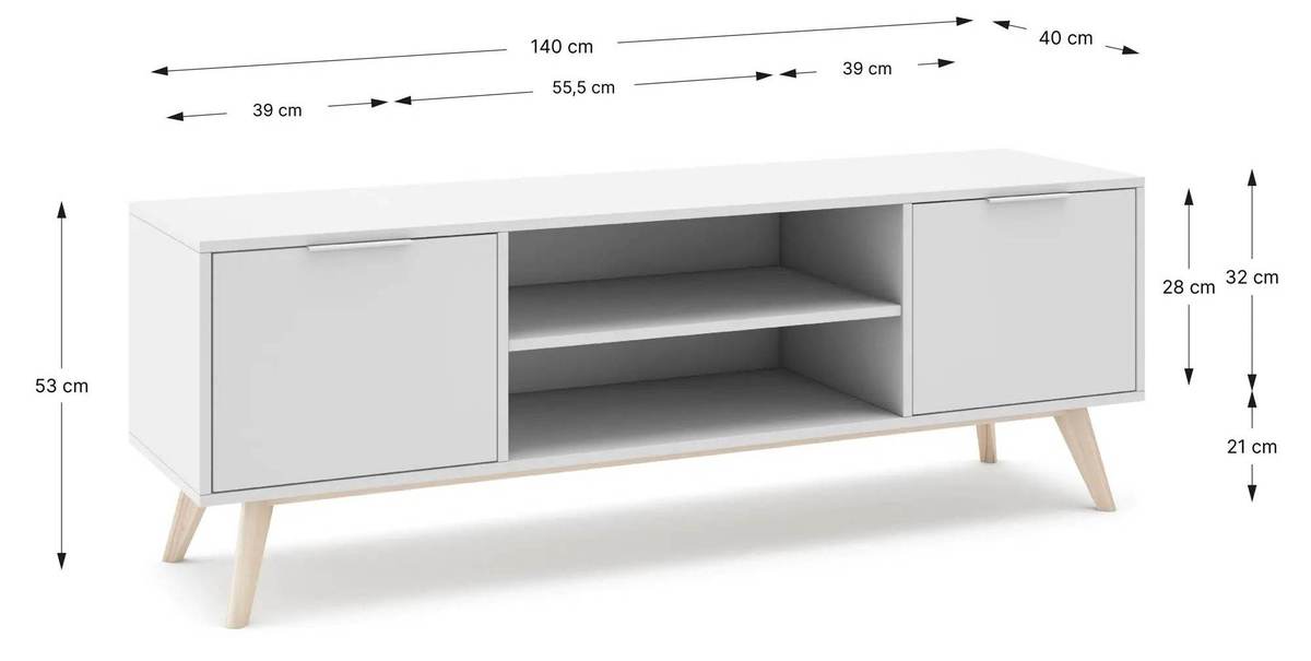 Medidas del mueble TV Campus con 2 puertas y 2 huecos