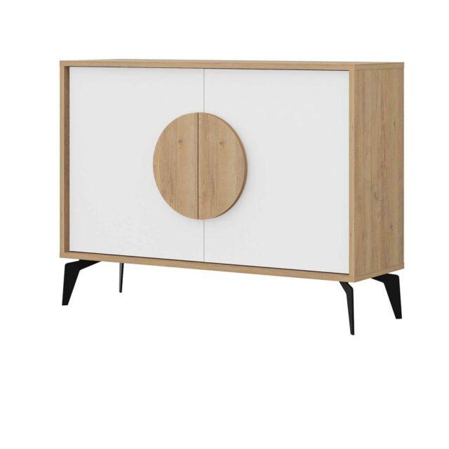 Aparador VERA con diseño elegante de puertas blancas y gran tirador circular, mide 110 cm.