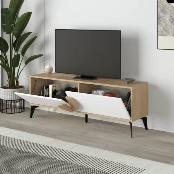 Mueble TV VERA de 2 Puertas 140 cm roble y blanco