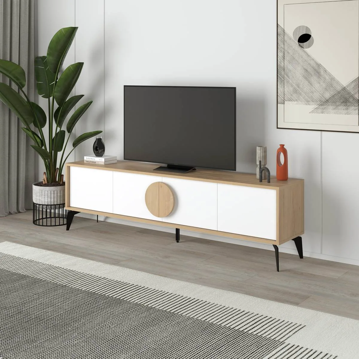 Mueble TV VERA de 4 puertas 180 cm roble y blanco