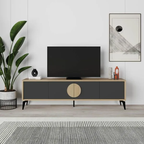 Mueble TV VERA de 4 puertas 180 cm roble y negro