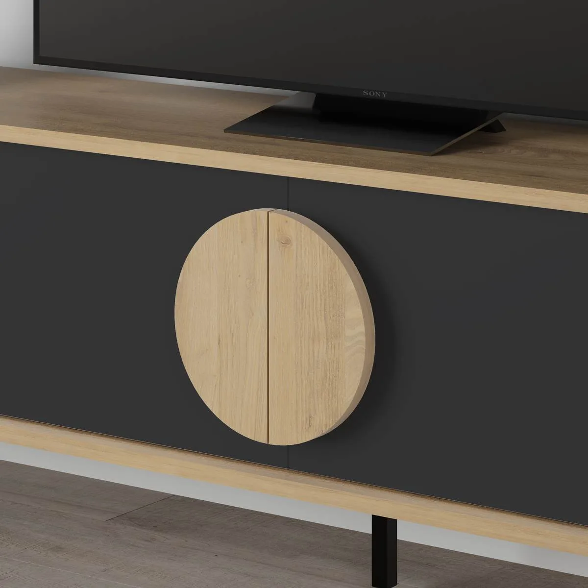 Mueble TV VERA de 4 puertas 180 cm roble y negro