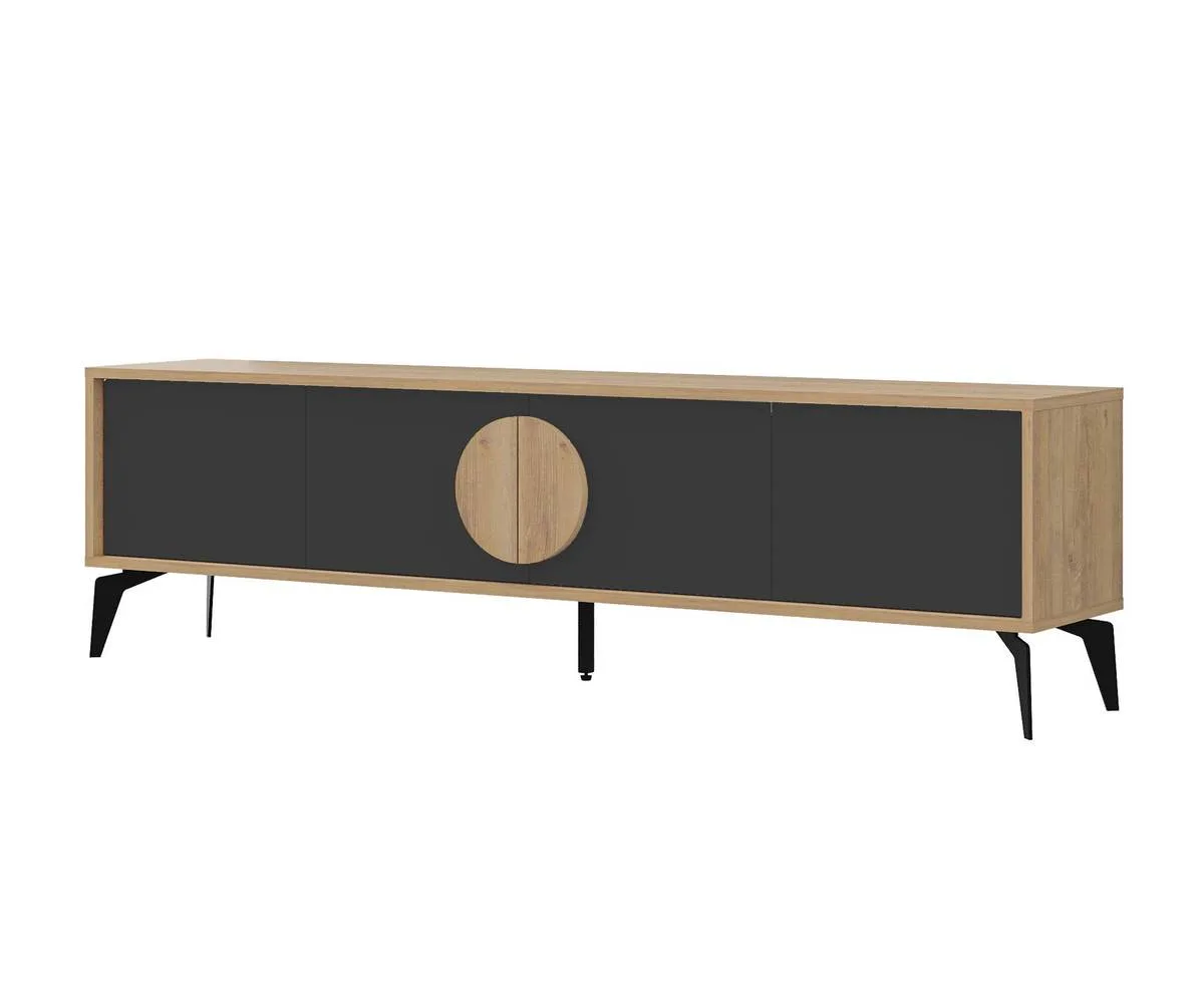 Mueble TV VERA de 4 puertas 180 cm roble y negro