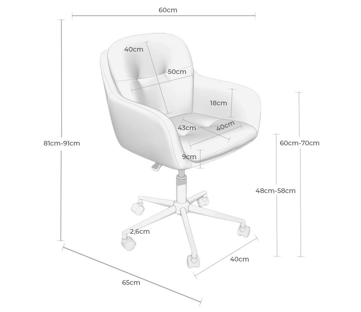 Medidas de la silla de oficina Ontario