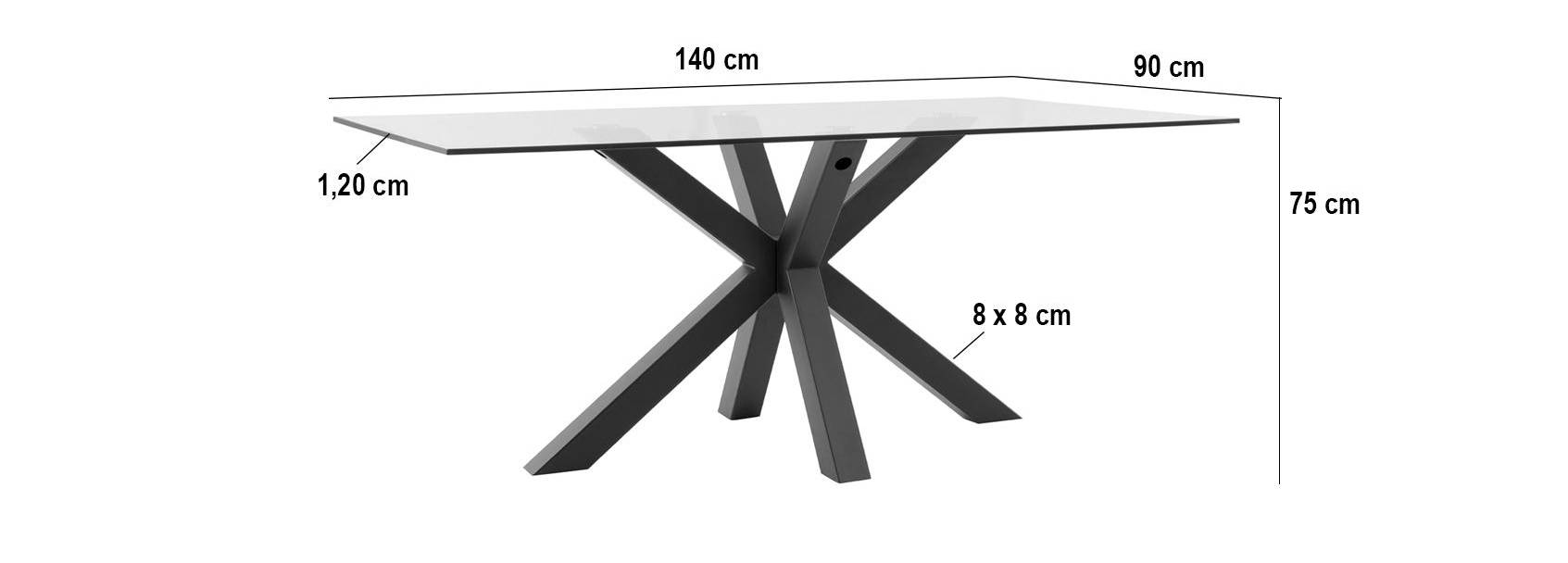 Medidas de la mesa de cristal DEMI de 140 x 90 cm