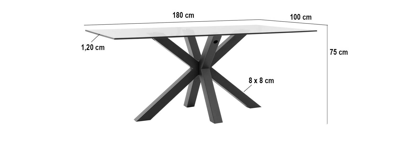 Medidas de la mesa de cristal DEMI de 180 x 100 cm