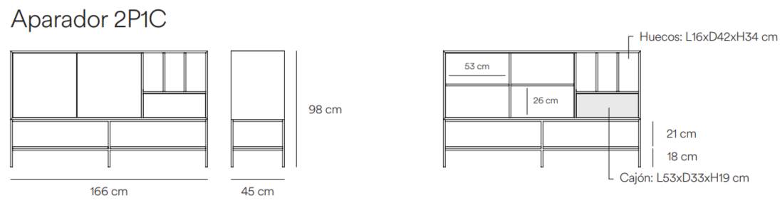Medidas del aparador Platt 2 puertas y 1 cajón