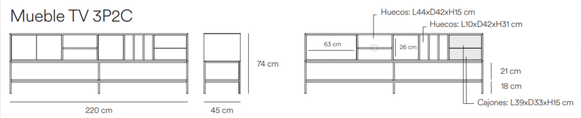 Mueble TV Platt 3 puertas y 2 cajones