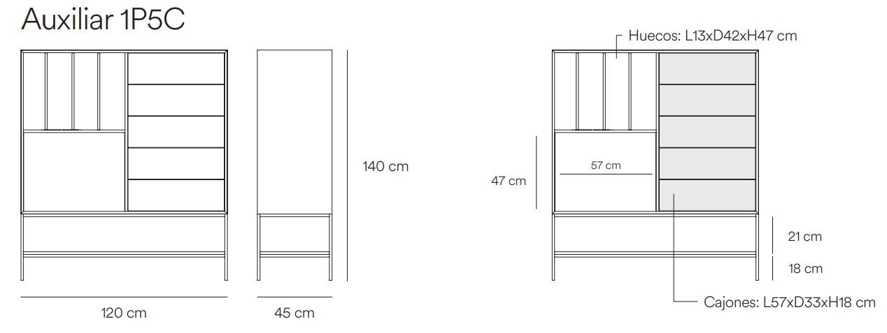 Medidas del mueble auxiliar Platt