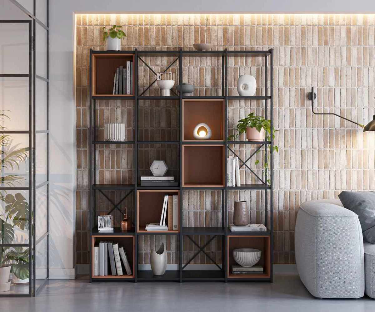 Estanteria Anya 140cm negra y terracota_