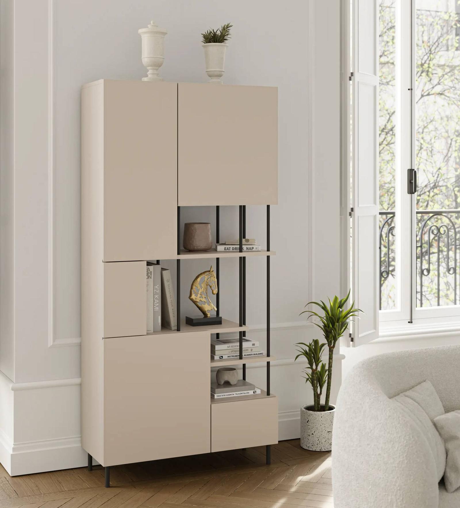 Estantería PERLA 5 puertas crema y negra