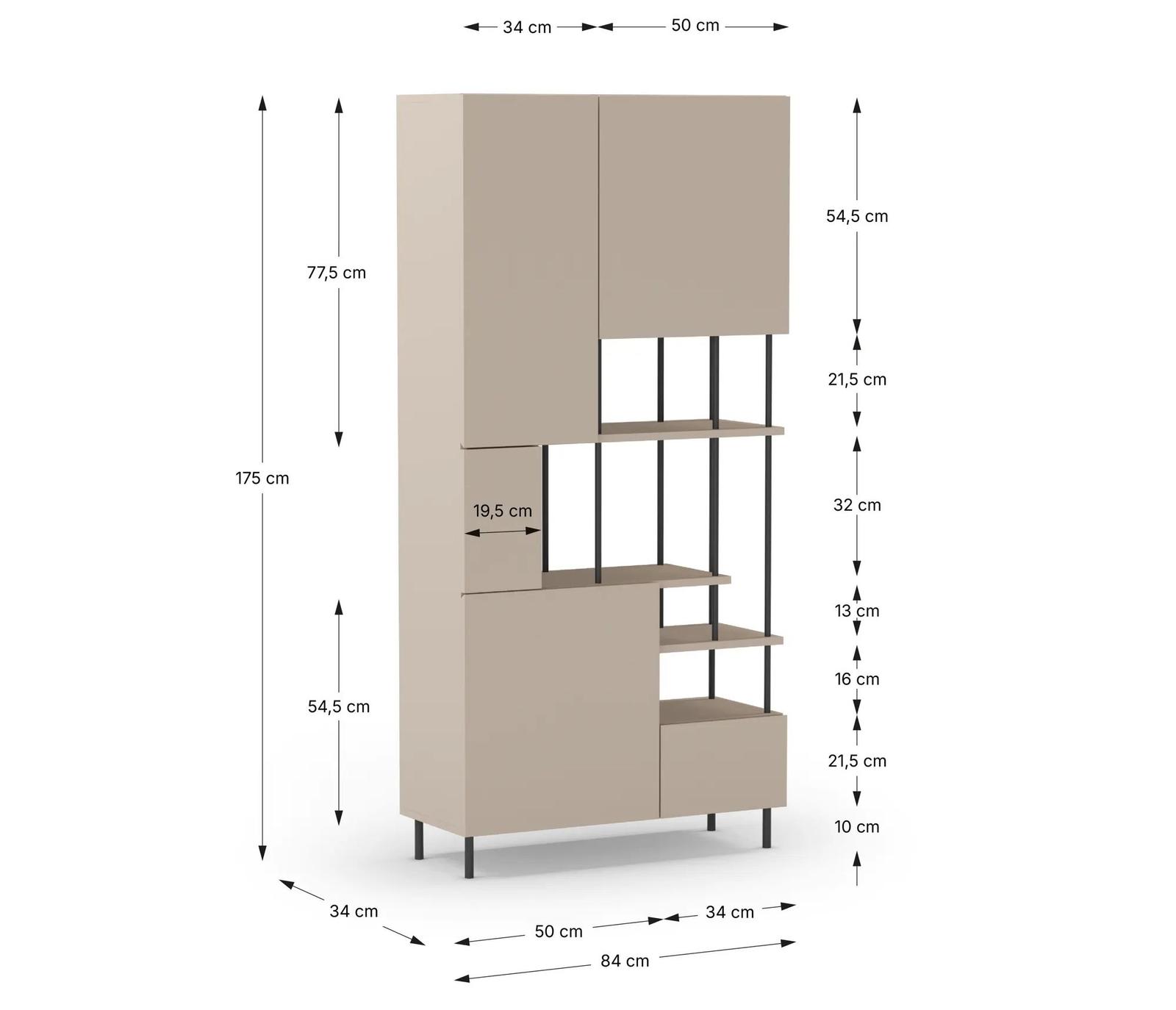 Medidas de la estantería PERLA de 5 puertas