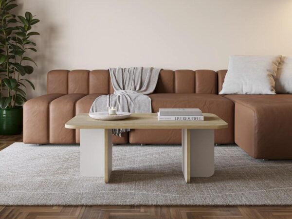 Mesa Centro HILLARY 100cm Pata crema-canto roble