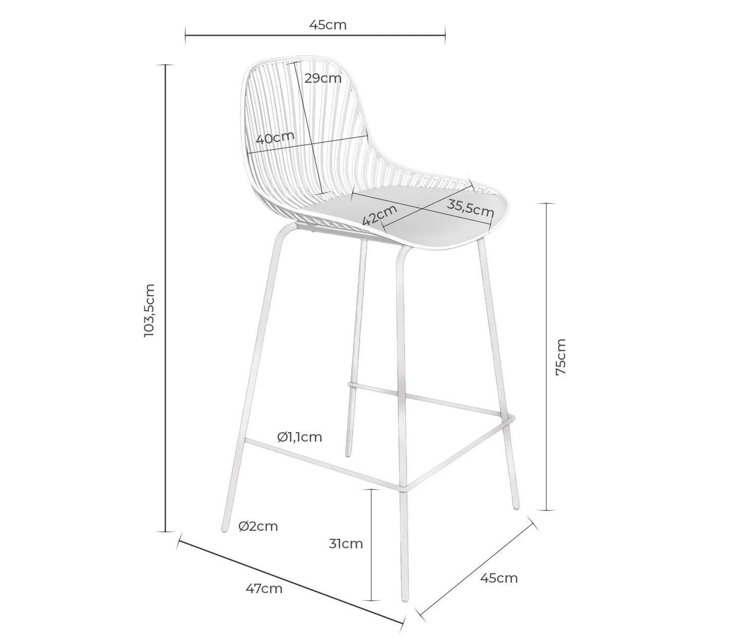 Medidas del taburete CASPER