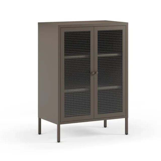 Mueble auxiliar bajo TANA moca con puertas de cristal