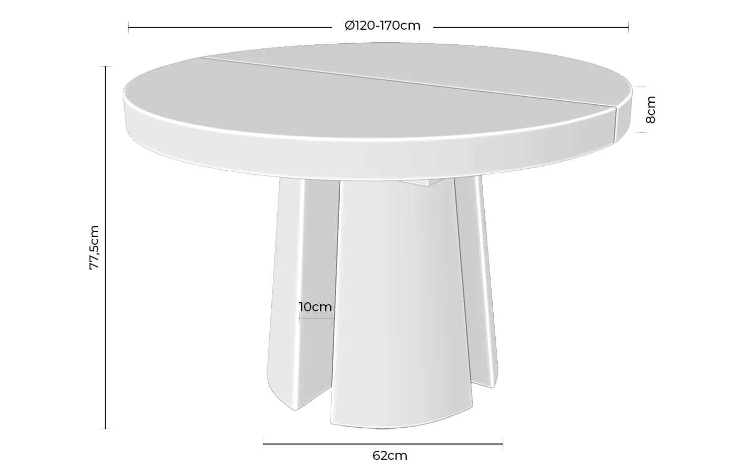 Medidas de la mesa redonda extensible Marcella